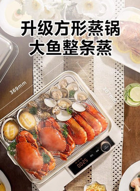 美的电蒸锅16.5L大容量1500W大火力304不锈钢材质24h预约外置加水
