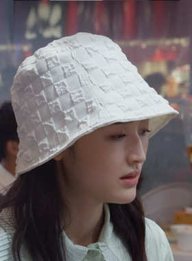 褶皱格子渔夫帽子女夏季防晒遮脸大头围减龄泡泡网纱水桶轻薄盆帽