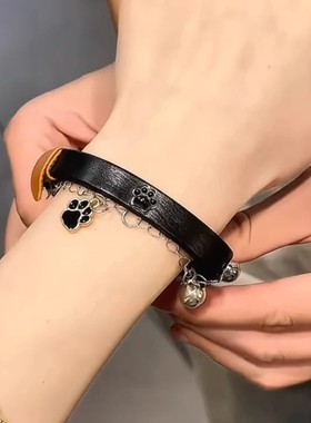 小狗爪印皮质手链女个性可爱链条