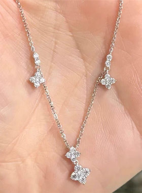 欧若风四叶草项链女可调节轻奢饰品锁骨链毛衣链情人节送女友礼物