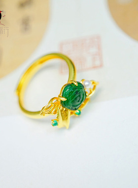 原创设计s925银镀金翡翠戒指