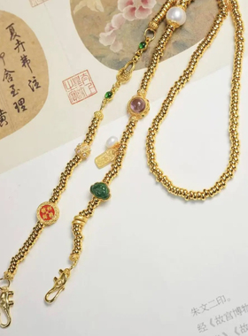 衣锦媚行原创设计s925银镀金珍珠翡翠多宝项链