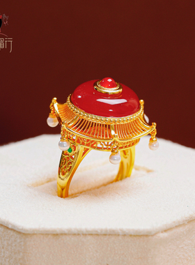 衣锦媚行新中式镀金玛瑙平安扣戒