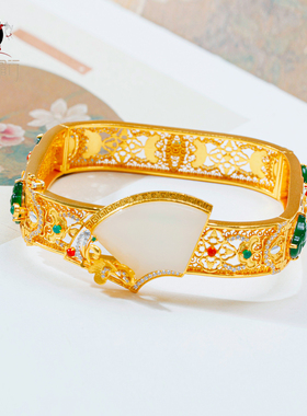 衣锦媚行S925银镀金花窗扇面手镯