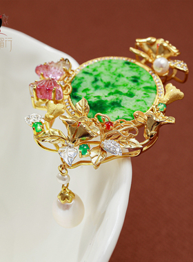 衣锦媚行S925镀金翡翠牡丹吊坠