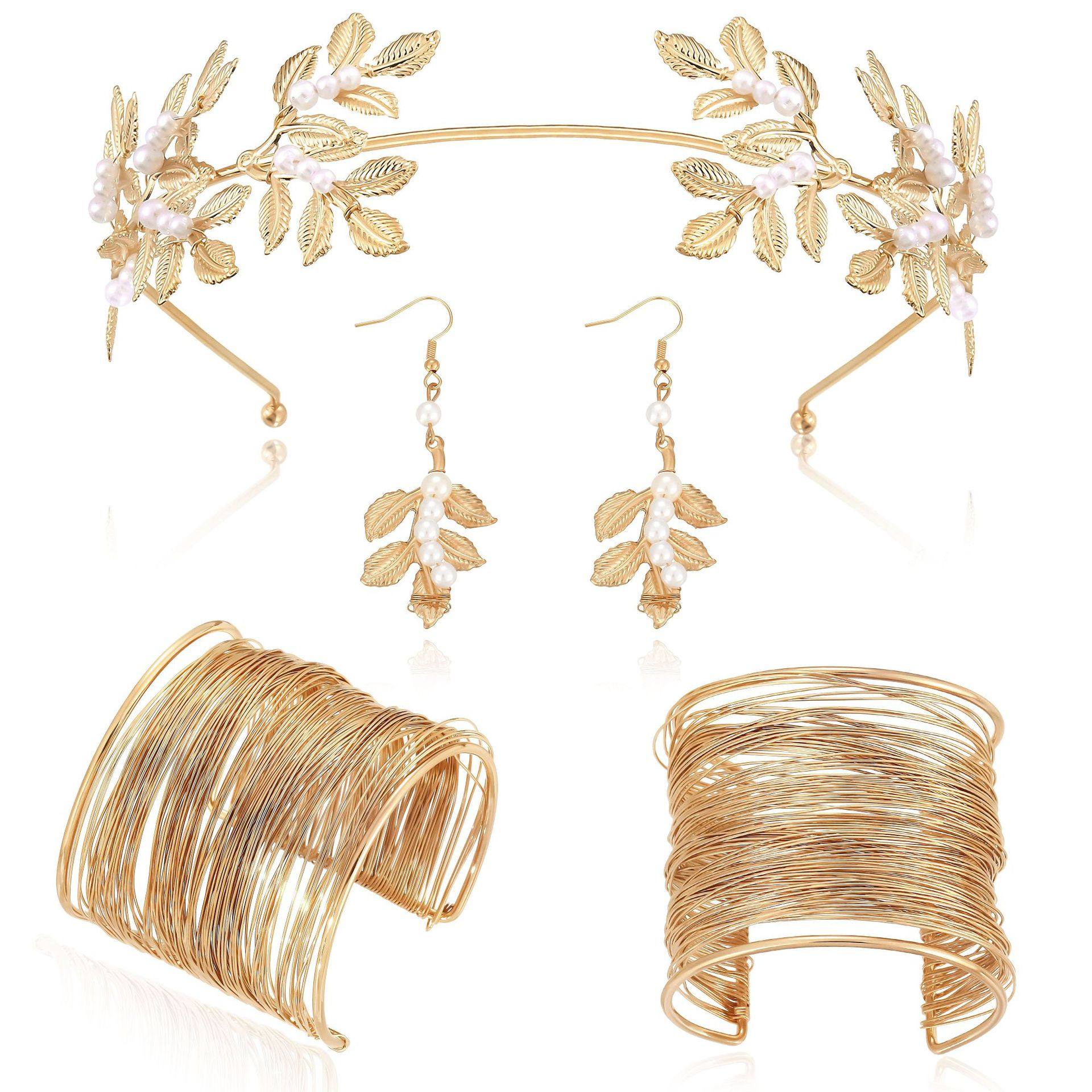 欧美wish新款发饰时尚个性金色叶子珍珠发箍直销外贸饰品新娘仙女,淘宝优惠券,粉丝福利购,淘宝优惠卷