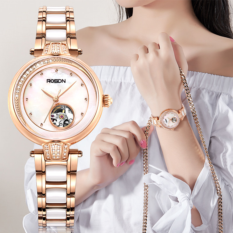 劳士顿正品女士镂空全自动机械女表 劳士顿手表国产腕表