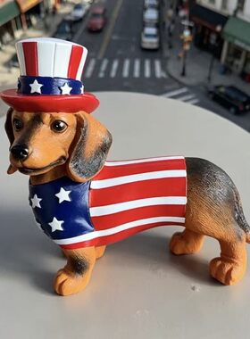 美国国旗风腊肠犬树脂摆