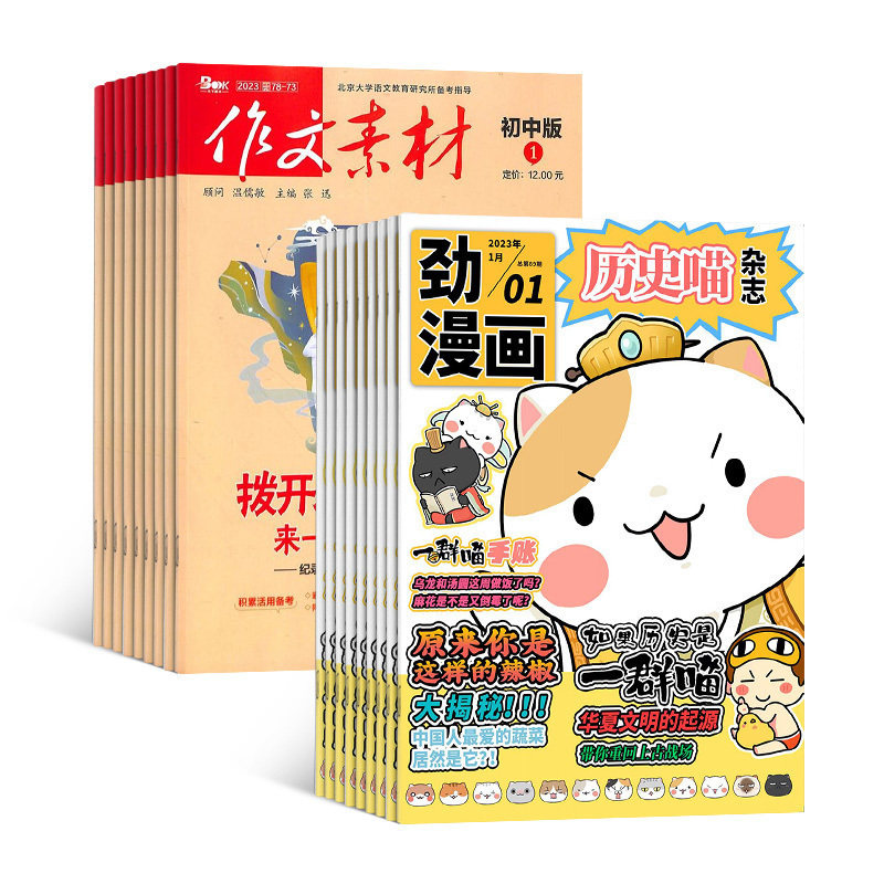历史喵+作文素材初中版杂志组合 2026年9月起订 1年共24期 幽默风趣历史漫画书 初中生作文素材 中考满分作文写作辅导期刊杂志