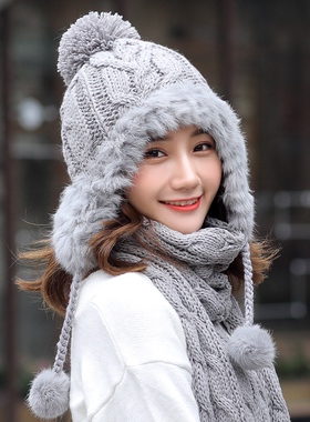 帽子女冬天潮韩版甜美围巾两件套