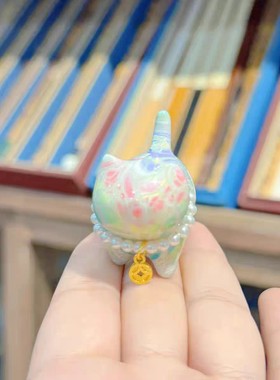 东魅珍珠猫咪多彩大漆可爱猫咪家居摆件饰品手工非遗挂件景区