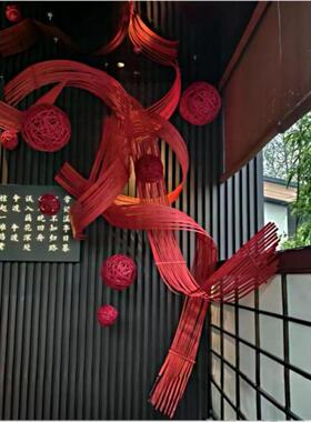 花艺造景竹排竹蔑条服装店橱窗
