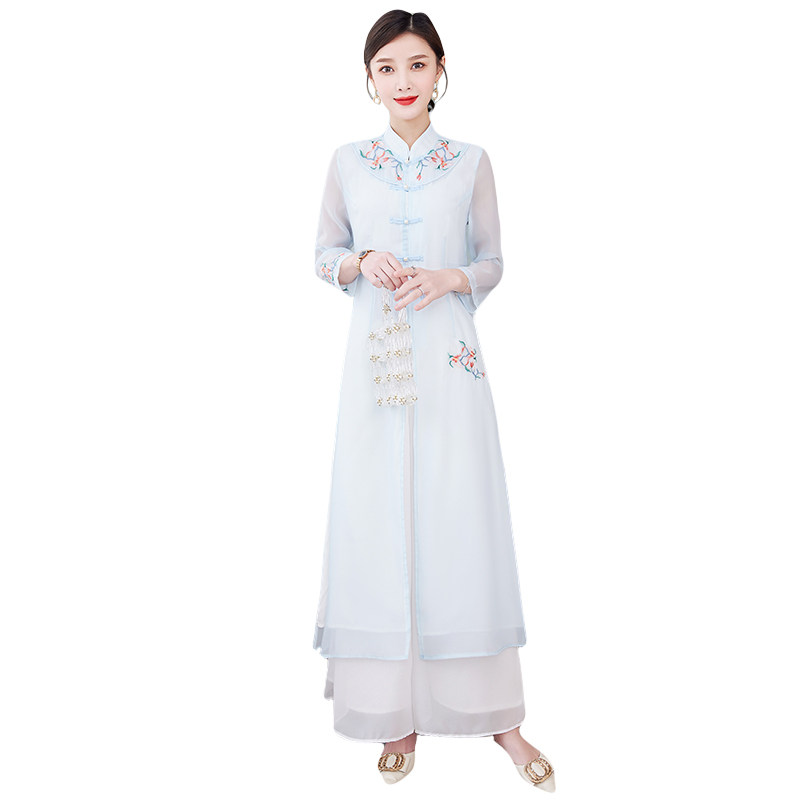 禅意中国风高端茶服春夏汉服旗袍 枫紫连衣裙