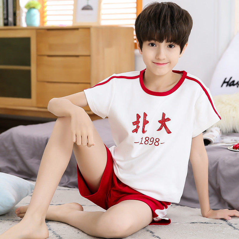 青少年男孩夏季短袖纯棉12 15睡衣 努比努米睡衣/家居服套装