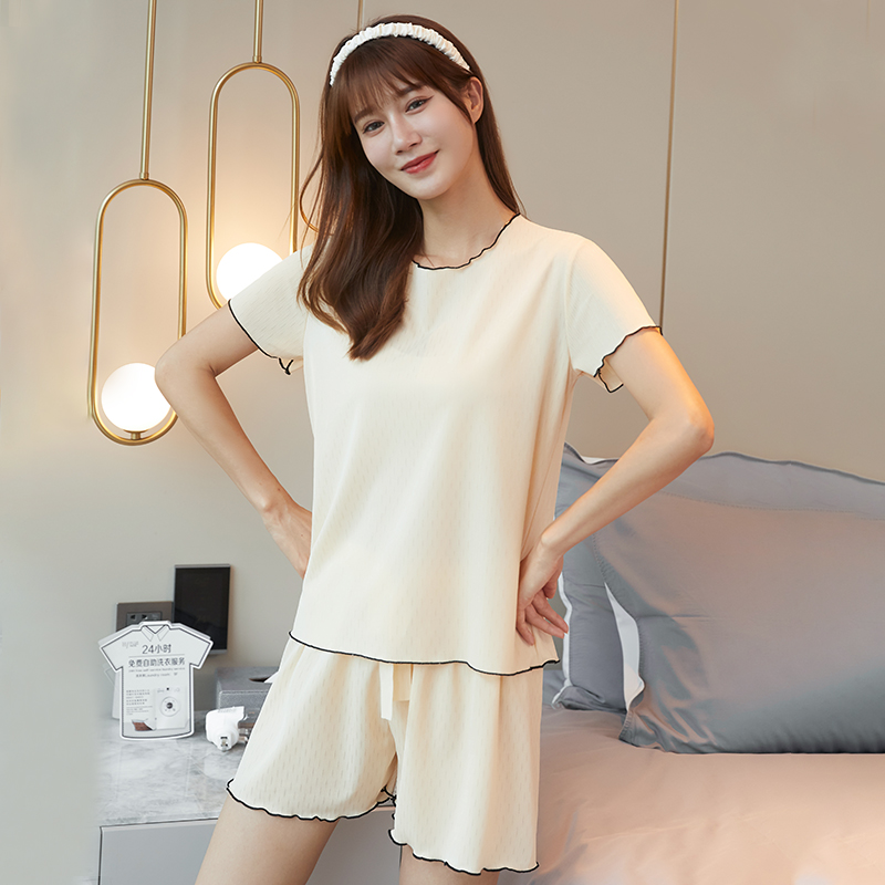 冰丝女士2022年新款短袖短裤睡衣 黛妃乐睡衣/家居服套装