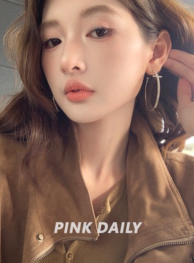Pink Daily满钻十字架大圈时尚大耳环女气质高级感圈圈耳圈耳饰
