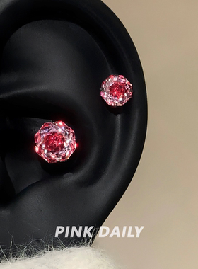 Pink Daily爆闪安可拉红玫瑰切钛钢耳钉女高级感耳骨钉耳蜗钉耳饰