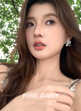 Pink Daily韩系白色贝珠镂空花朵耳钉无耳洞耳夹女气质珍珠耳饰