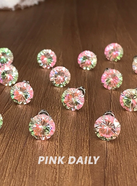 Pink Daily爆闪粉绿色撞色锆石钛钢耳钉女耳骨钉高级感耳蜗钉耳饰