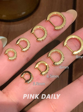 Pink Daily绿色满钻小巧边缘耳骨环女白色钛钢细耳环耳圈耳扣耳饰