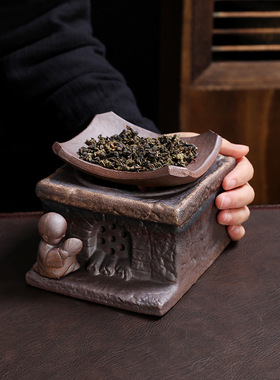 粗陶蜡烛煮茶炉香薰炉小型日式烤茶温茶器暖炉子加热茶壶保温底座