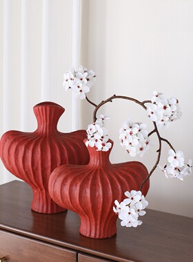 侘寂风陶瓷花瓶插花摆件高级感小众家居装饰法式轻奢花瓶陶瓷花器