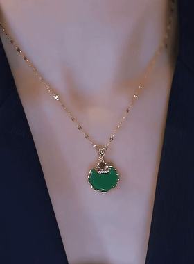 新中式国潮风绿色平安锁吊坠项链轻奢气质精致时尚小众锁骨链颈链