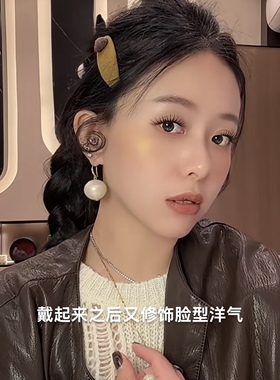 港风复古极简大号奶茶香槟珠珠耳勾耳环小众设计感气质轻奢女ins