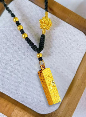 碎碎冰小长条四方来财印章项链