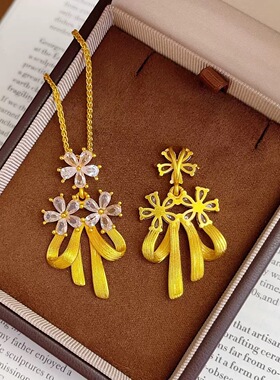 繁花蝴蝶结吊坠点钻蝴蝶结项链