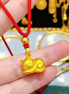 拉丝立体趴趴猫吊坠项链精致百搭可爱猫咪挂坠锁骨链气质轻奢