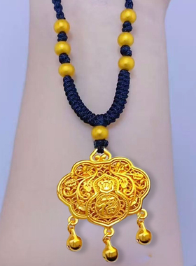 福字花丝铃铛平安锁项链