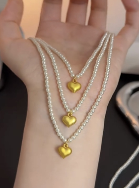 小米珠金色爱心珠珠项链小众设计