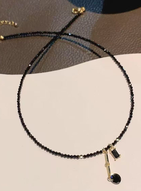 气质名媛黑色水晶流苏项链锁骨链