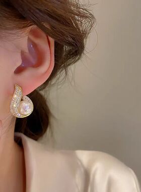 奥特莱斯专柜撤柜限时折扣微镶满钻珍珠耳环一生钟爱耳钉925耳饰