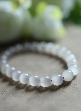 和田玉冰烟紫猫眼手串8mm