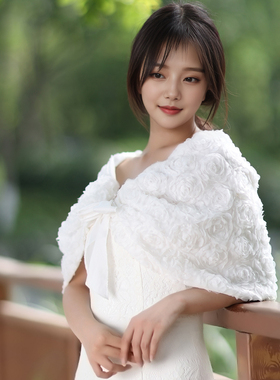 新款立体蕾丝玫瑰花纹披肩薄款女