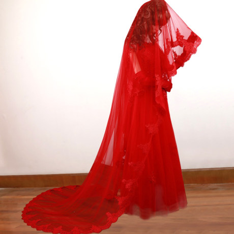 Bride Wedding Veil New Korean Style 2020 Red Hijab Short Paragraph Simple Wedding Lace Super Long