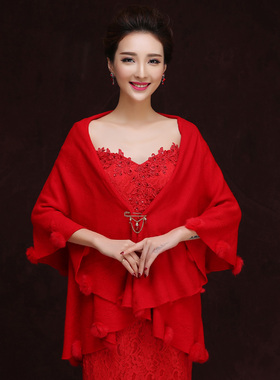 新娘春秋季结婚红色旗袍大码披肩