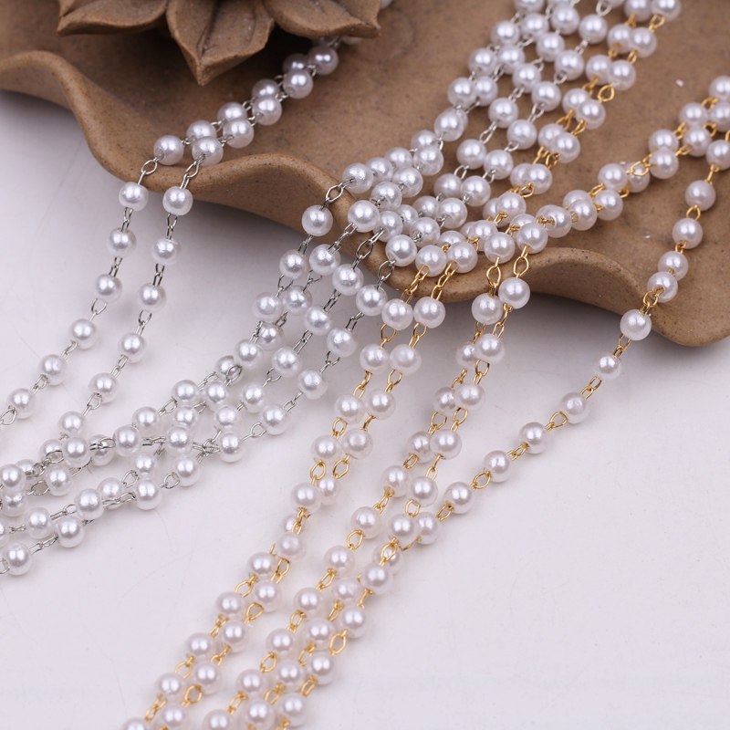 4mm仿珍珠链条夹珠链串珠项链手链耳环蝴蝶结飘带流苏链饰品配件,淘宝优惠券,粉丝福利购,淘宝优惠卷