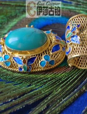 燕京八绝镀金烧蓝镶嵌吊坠银花丝