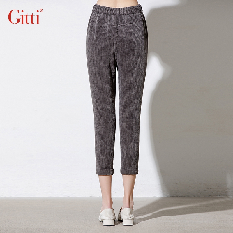Gitti/吉蒂新品灯芯绒休闲裤女棉宽松大码小哈伦裤中裤G225311