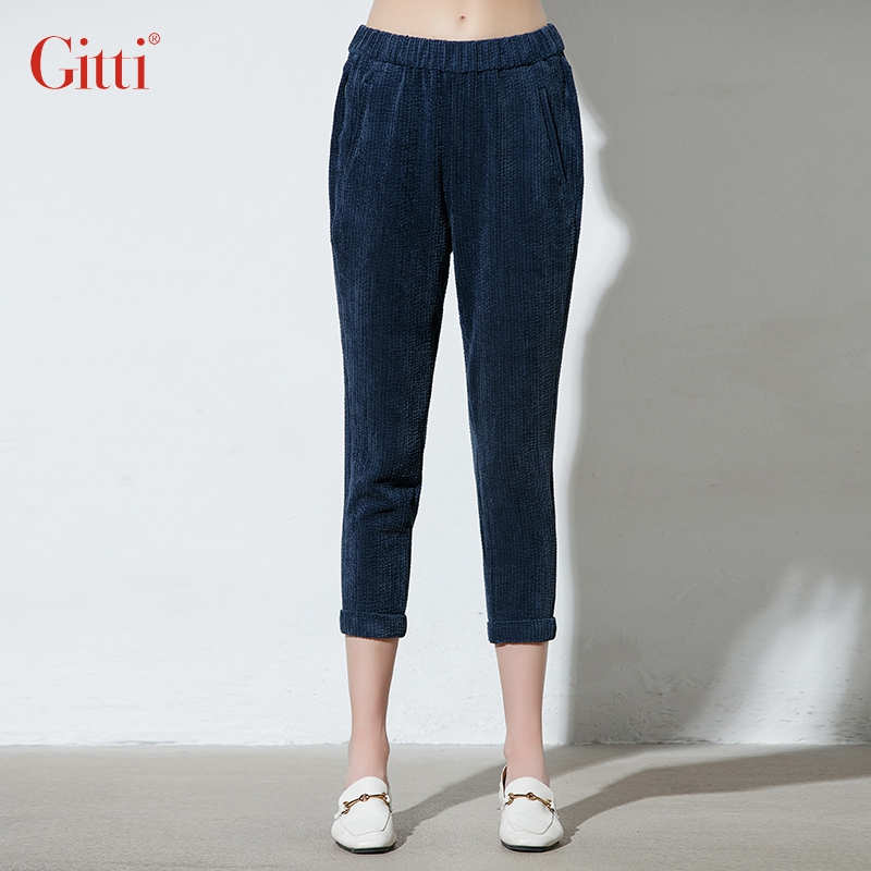 Gitti/吉蒂新品灯芯绒休闲裤女棉宽松大码小哈伦裤中裤G225311