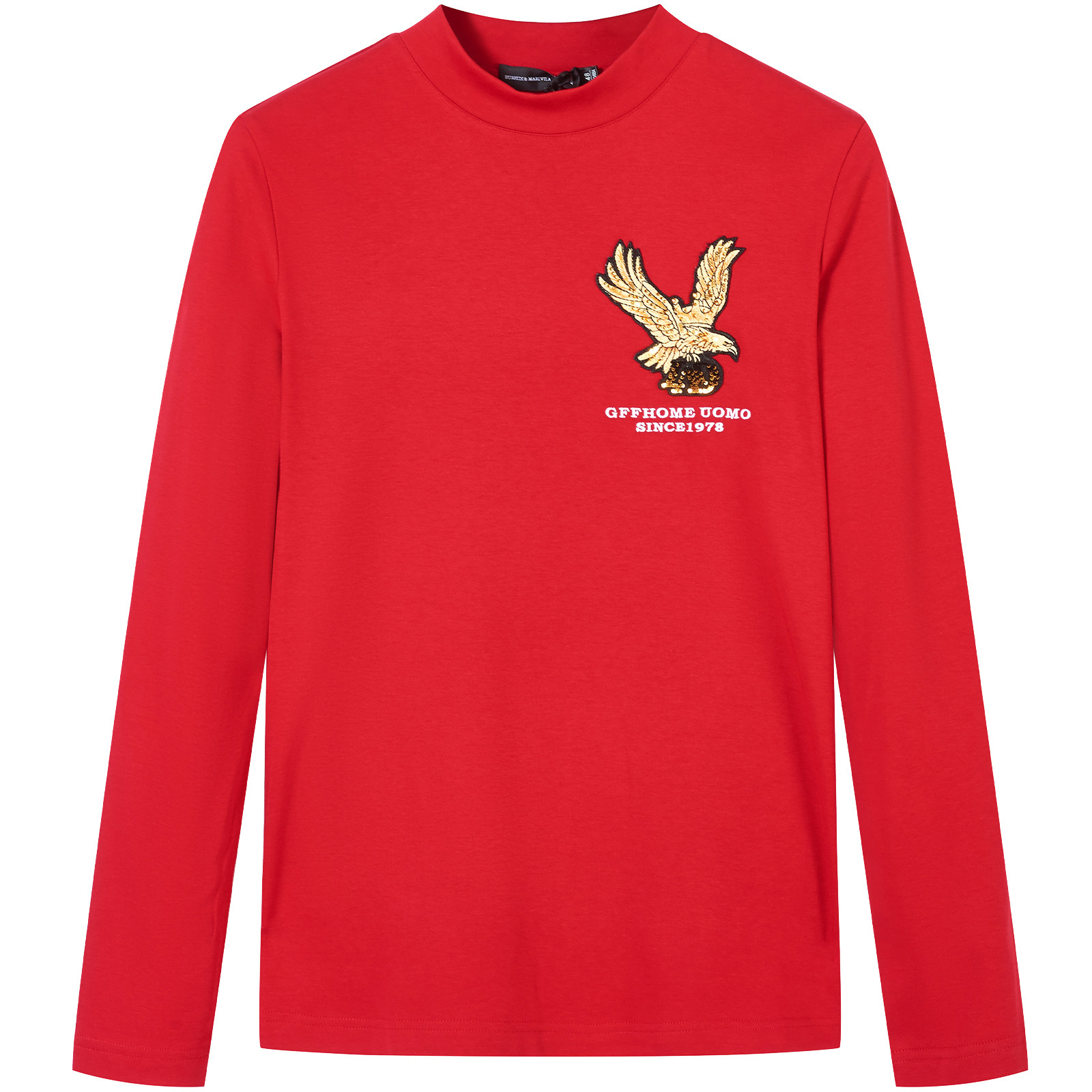 BM男士秋冬半高领打底衫男长袖t恤内搭潮ins卫衣老鹰刺绣潮牌港风 - 图3