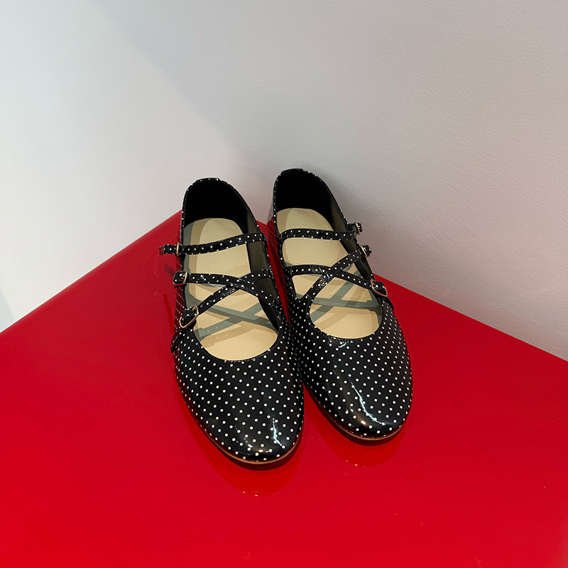 26SS黑色漆皮波点玛丽珍鞋女 三绑带平底百搭气质通勤芭蕾舞单鞋,淘宝优惠券,粉丝福利购,淘宝优惠卷