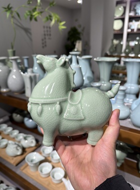 汝窑小唐马摆件新中式客厅电视柜装饰品生肖马吉祥物茶宠家居摆件