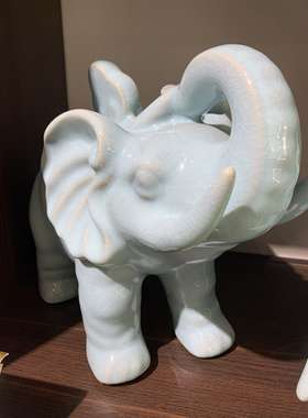 大象汝瓷摆件一对吸财聚财客厅玄关电视酒柜家居装饰乔迁开业礼品