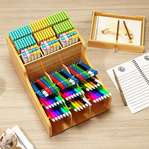 笔筒收纳盒小物件ins多格子木可爱彩笔画笔办公桌面美术生高颜值 - 图2