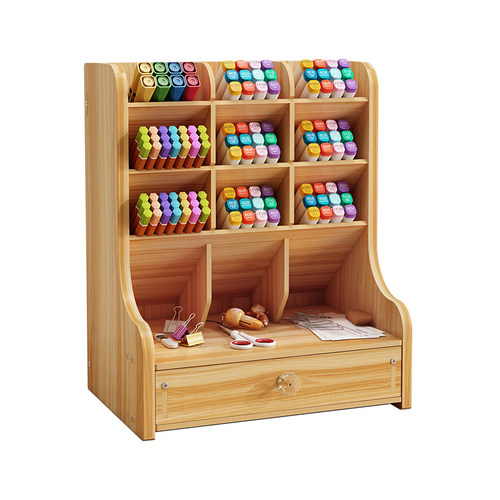 笔筒收纳盒小物件ins多格子木可爱彩笔画笔办公桌面美术生高颜值 - 图3