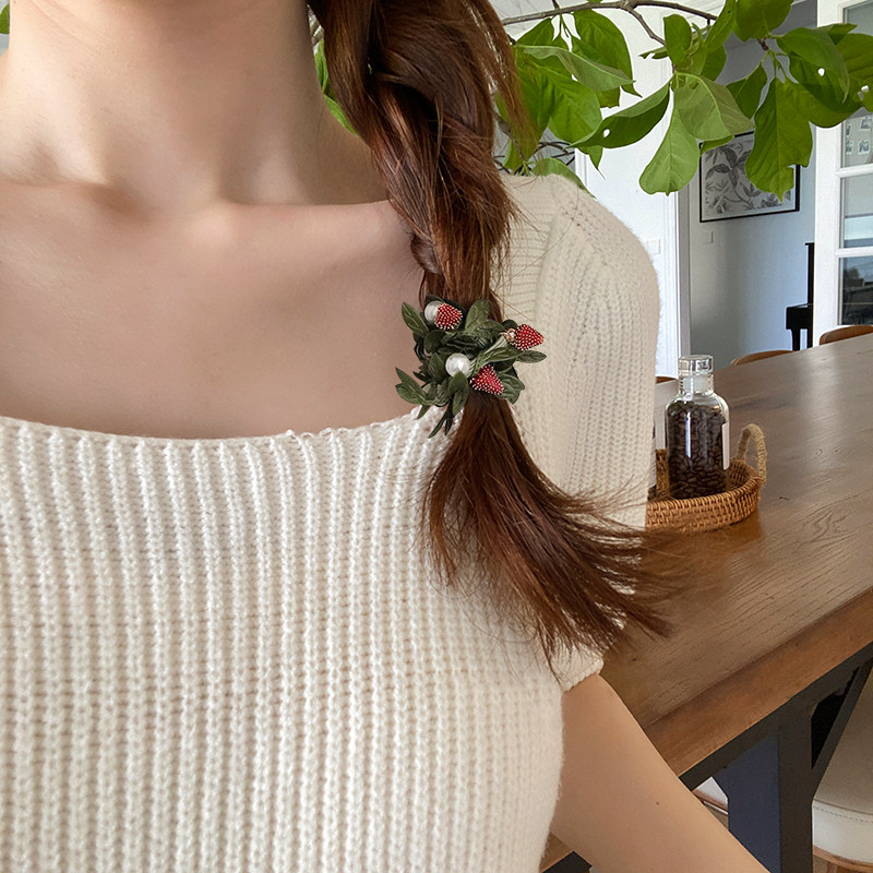 树藤森系手工头绳女草莓珍珠发圈气质韩国可爱高级感皮套马尾发绳,淘宝优惠券,粉丝福利购,淘宝优惠卷